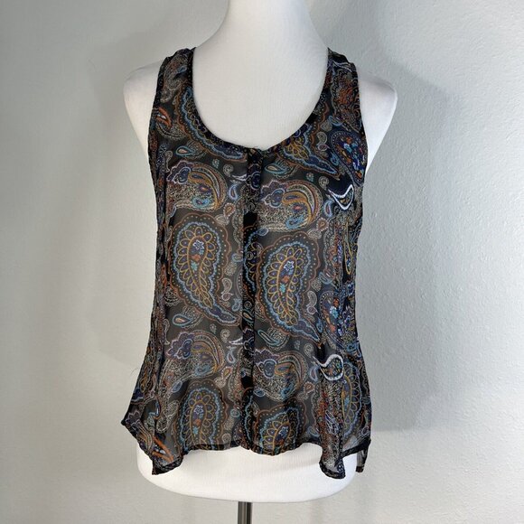 Ambiance Womans Top M Flowy Boho Racerback Tank Top Sleeveless Sheer - Picture 2 of 11